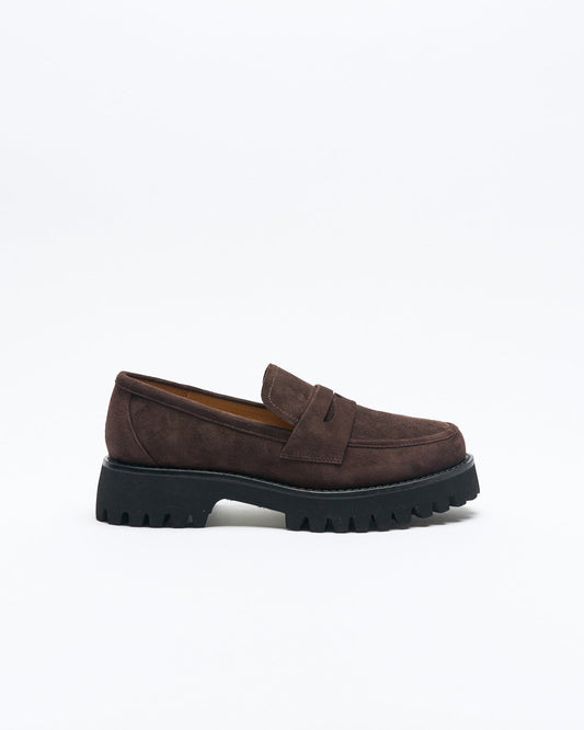 Image of Flats. Productname: Coco Leather Loafer in Chocolate Suede colour by brand - Walnut Melbourne