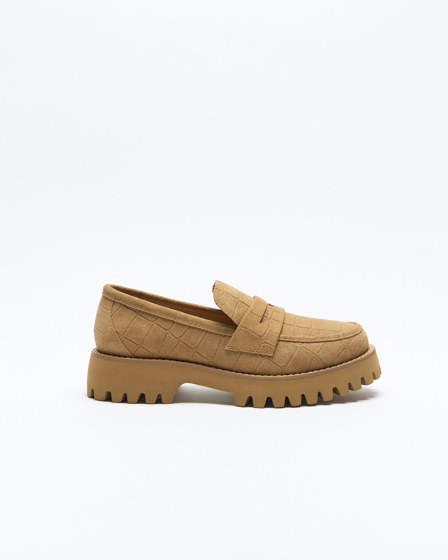 Image of Flats. Productname: Coco Leather Loafer in Tan Croc Suede colour by brand - Walnut Melbourne