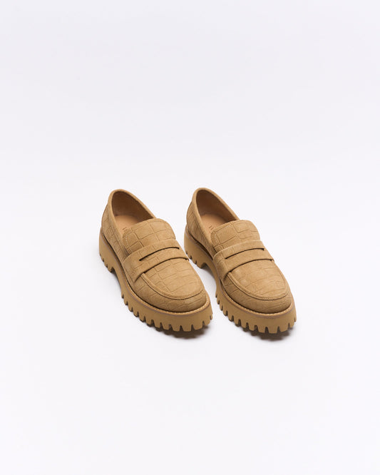 Walnut Melbourne Coco Leather Loafer (Tan Croc Suede)