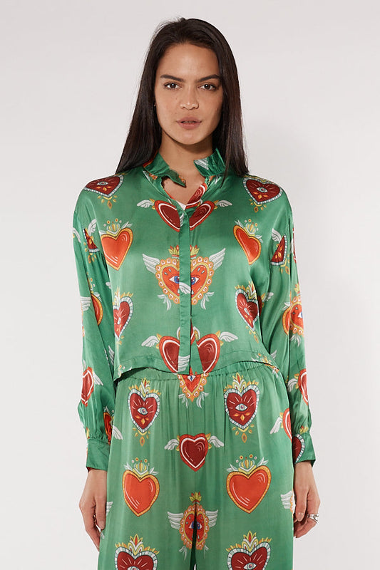 Image of Shirts. Productname: Cowgirl Surfer Bettina Shirt Emerald in Emerald colour by brand - Cowgirl Surfer