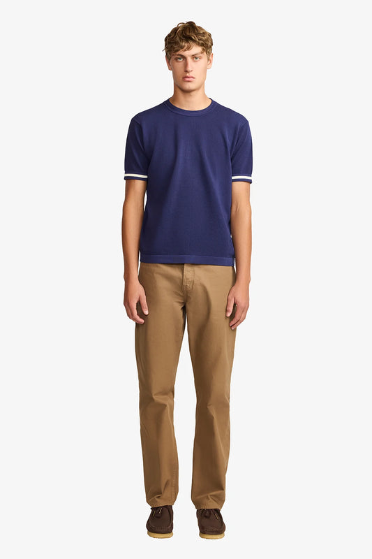 Image of T-Shirts. Product name - Knitted crew neck tee Blue supima cotton in Blue colour by brand - Anthony Squires