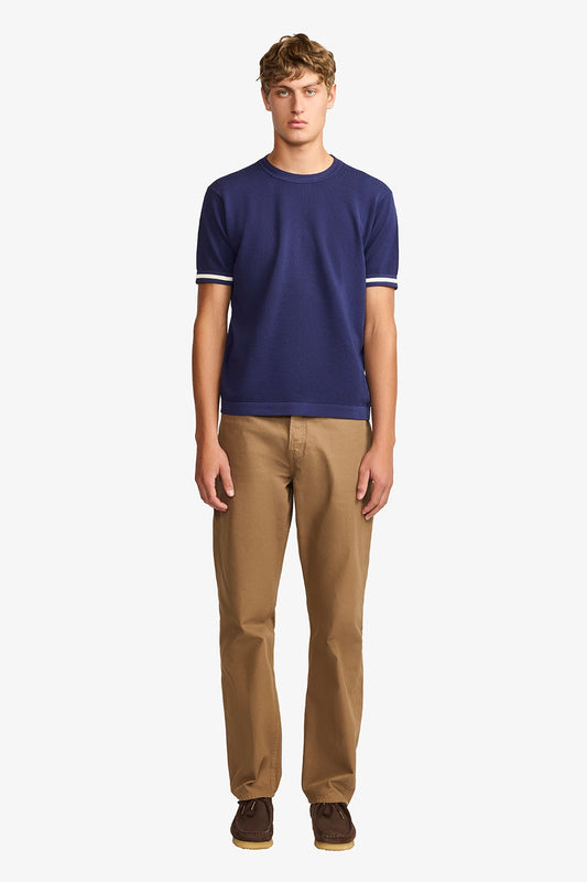 Image of T-Shirts. Product name - Knitted crew neck tee Blue supima cotton in Blue colour by brand - Anthony Squires