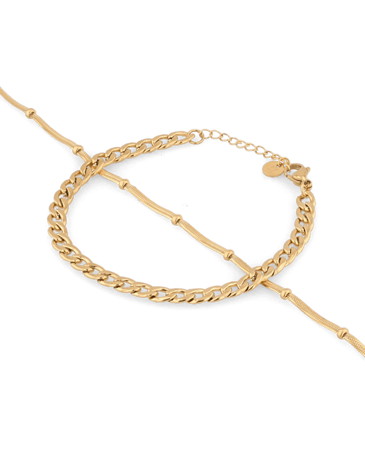 Image of Bracelets. Product name - Cuban Duet Gold Bracelet Set in colour by brand - LAVANA