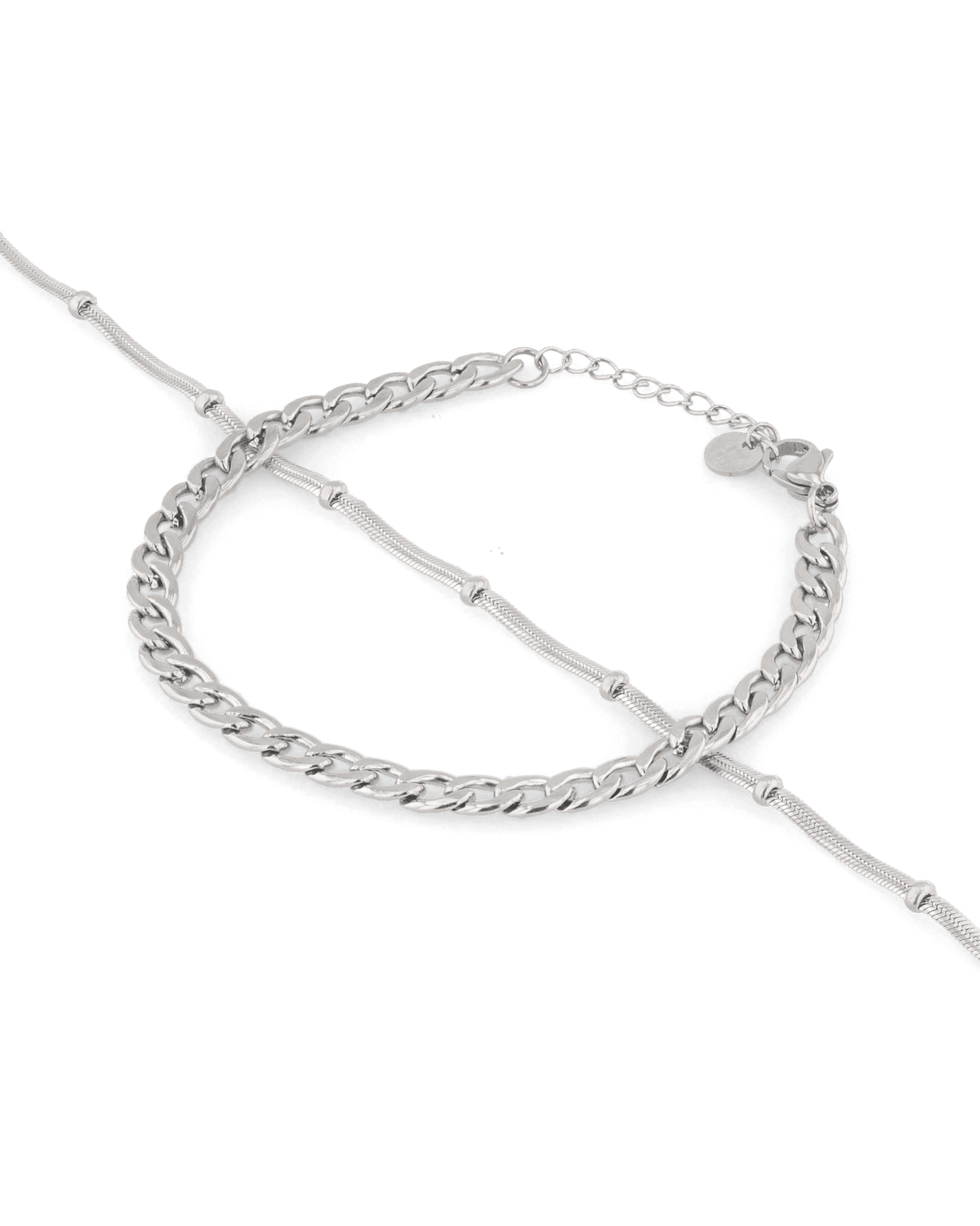Image of Bracelets. Product name - Cuban Duet Silver Bracelet Set in colour by brand - LAVANA