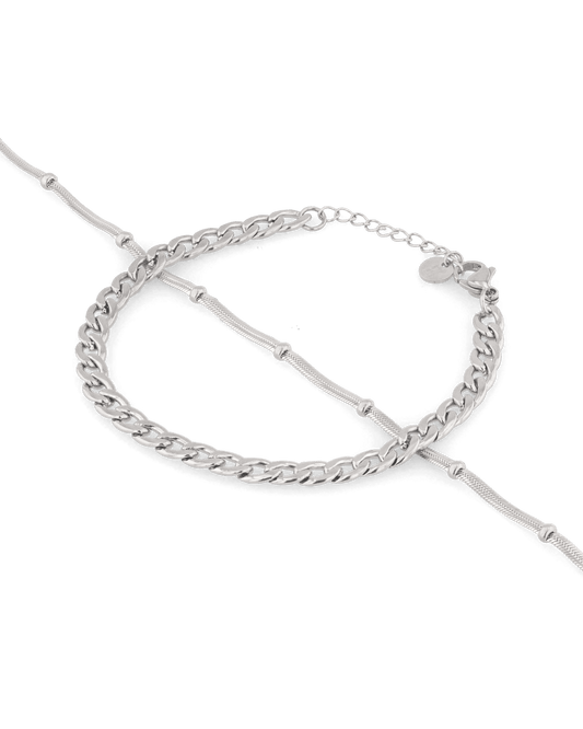 Image of Bracelets. Product name - Cuban Duet Silver Bracelet Set in colour by brand - LAVANA