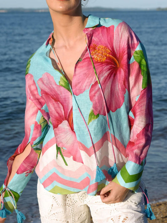 Image of a model wearing Tops. Productname: Curate By Trelise Cooper Always Within Reach Top in Blue colour by brand - Curate(Trelise Cooper)