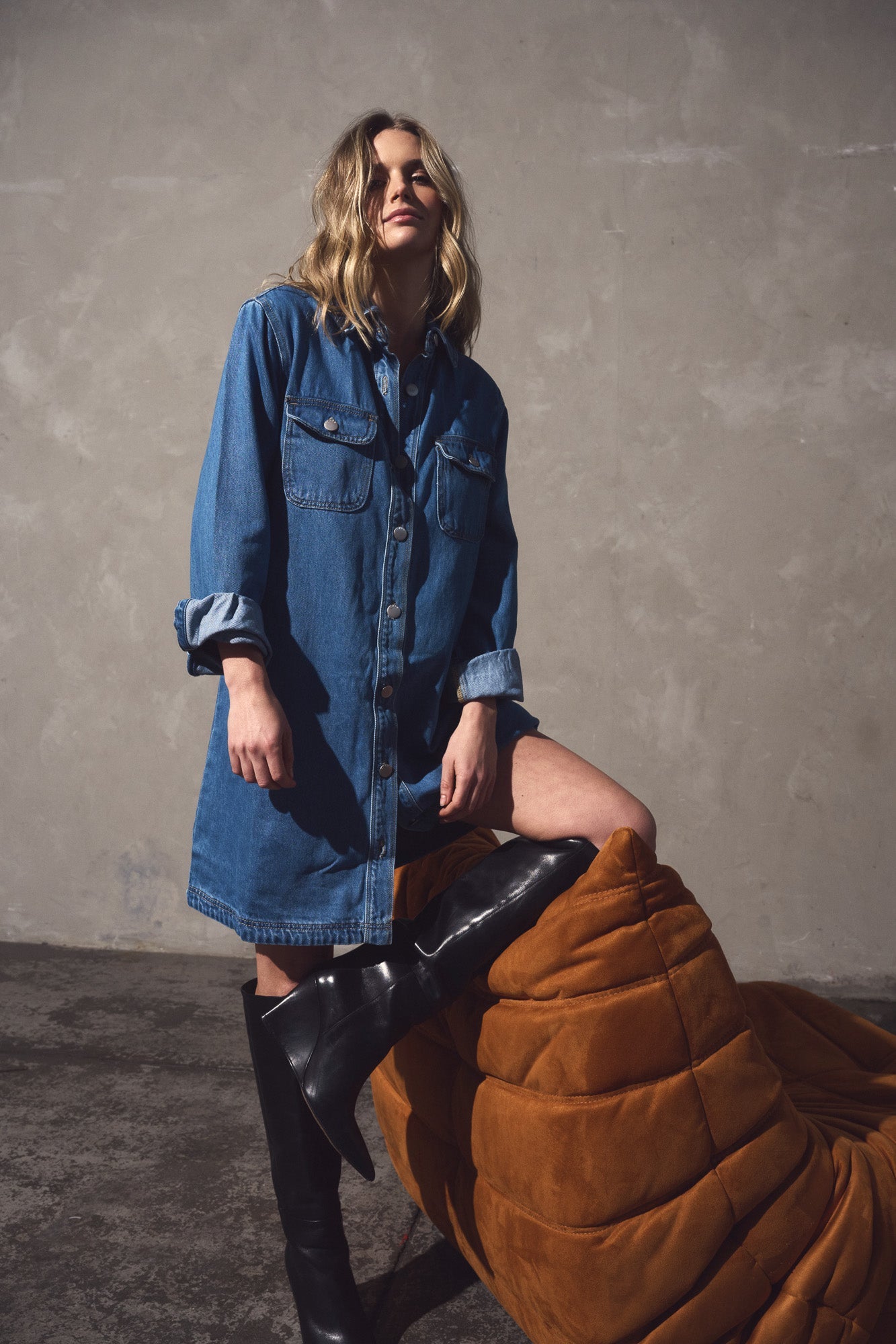 Image of Dresses. Product name - Aveline Denim Shirt Dress in Classic Blue colour by brand - Sass Clothing
