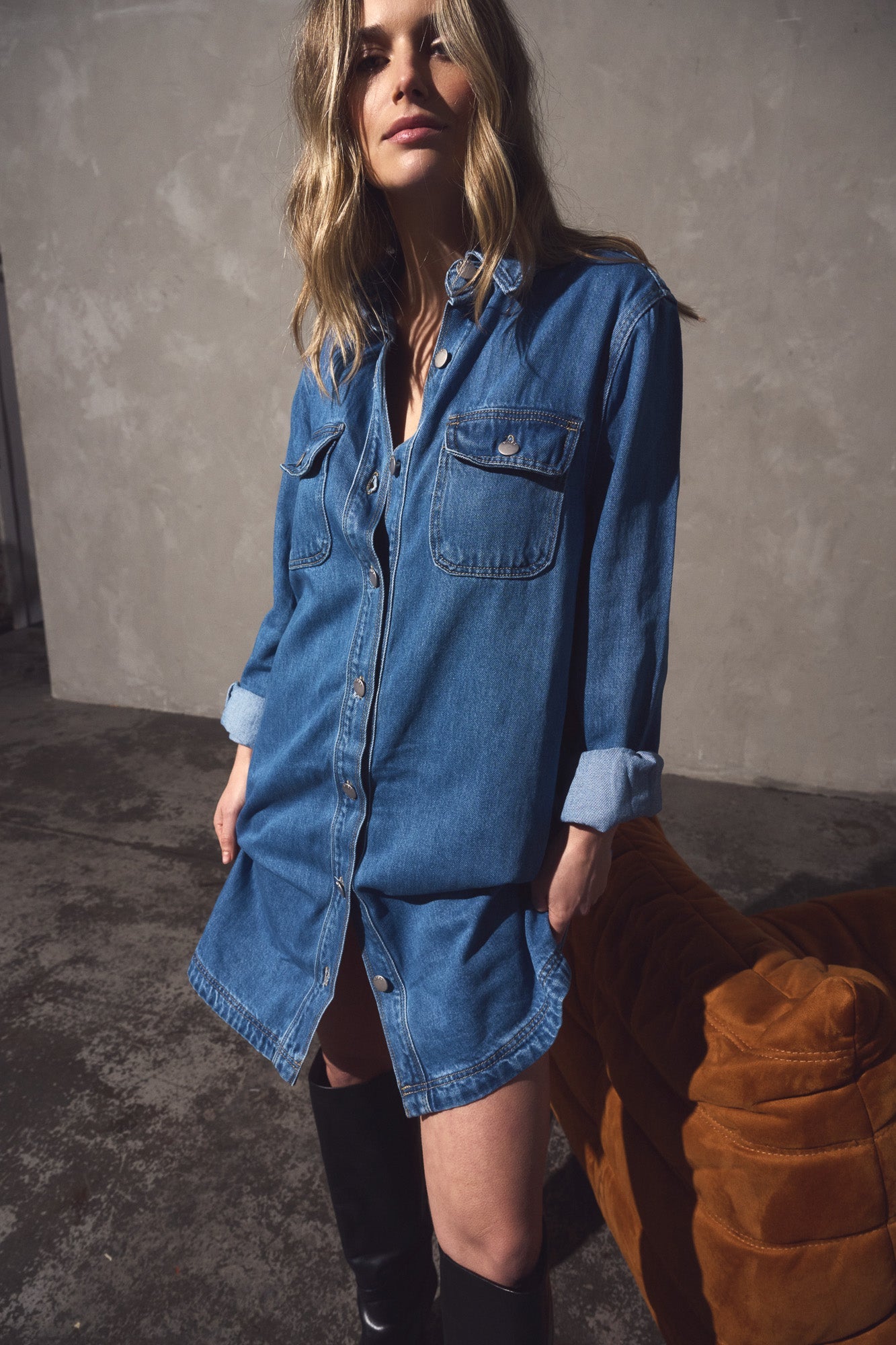 Sass Clothing Aveline Denim Shirt Dress (Classic Blue)