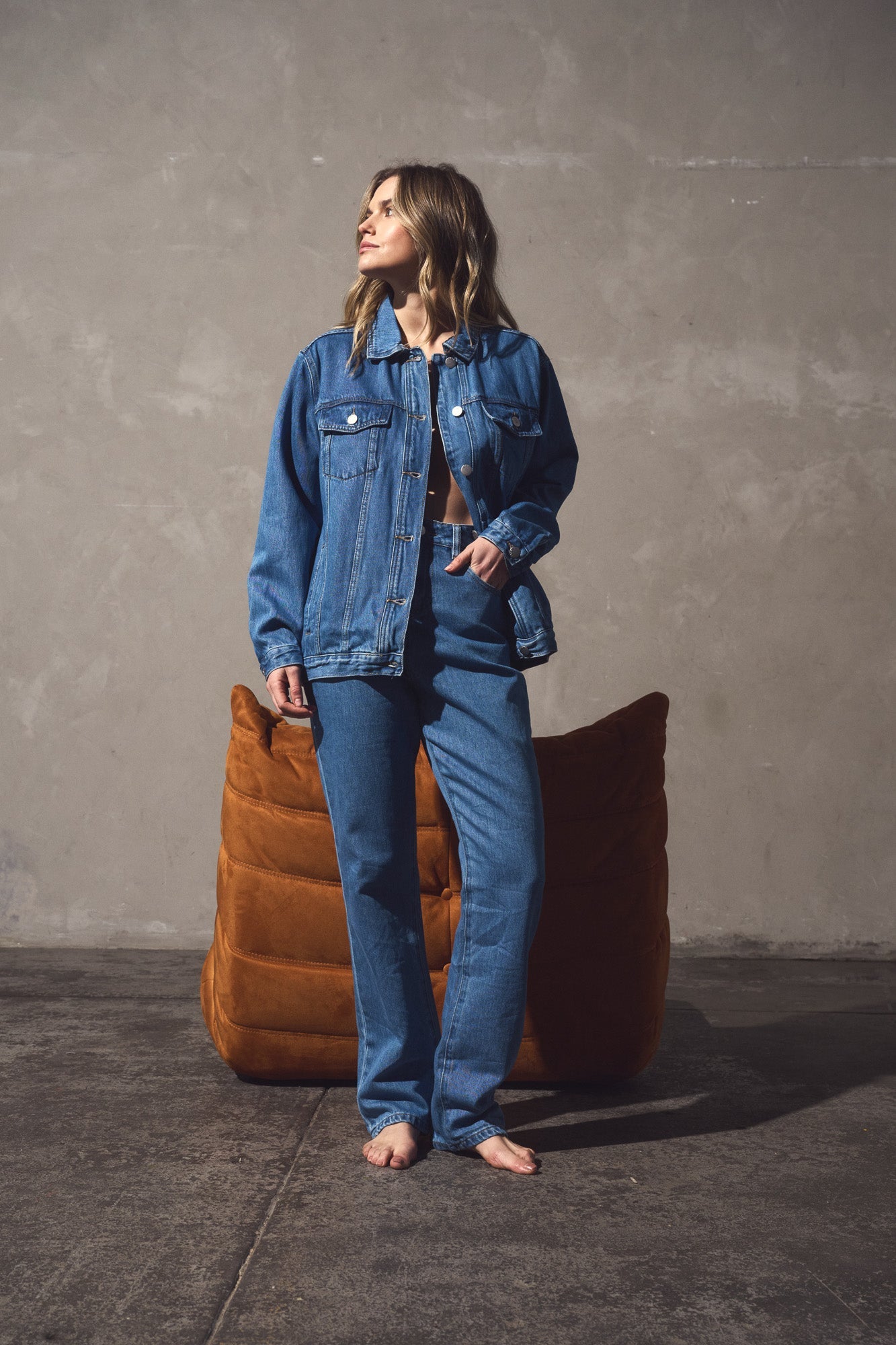 Image of Coats & Jackets. Product name - Aimee Denim Jacket in Classic Blue colour by brand - Sass Clothing