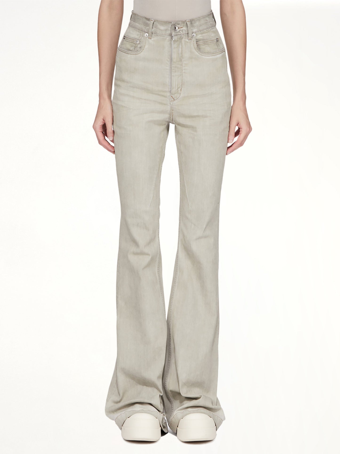 Image of Jeans. Product name - Bolan Bootcut in Beige colour by brand - RICK OWENS DRKSHDW