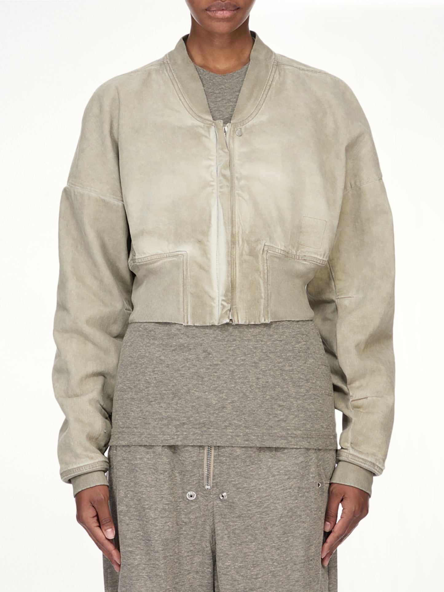 Image of Coats & Jackets. Product name - Flight Jacket Cropped in Beige colour by brand - RICK OWENS DRKSHDW