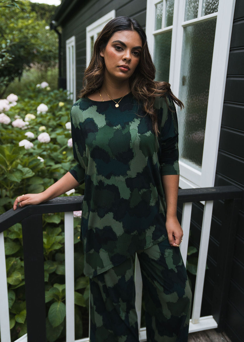 Lou Lou Susie Oversized Asymmetrical Bamboo Top (Camouflage)
