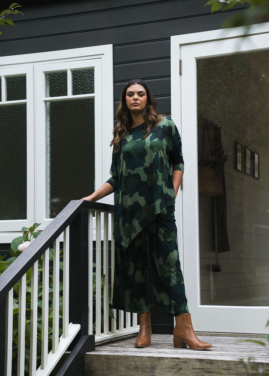 Lou Lou Susie Oversized Asymmetrical Bamboo Top (Camouflage)