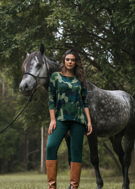 Lou Lou Warwick Bamboo Fold Over Waist Pant (Dark Green)