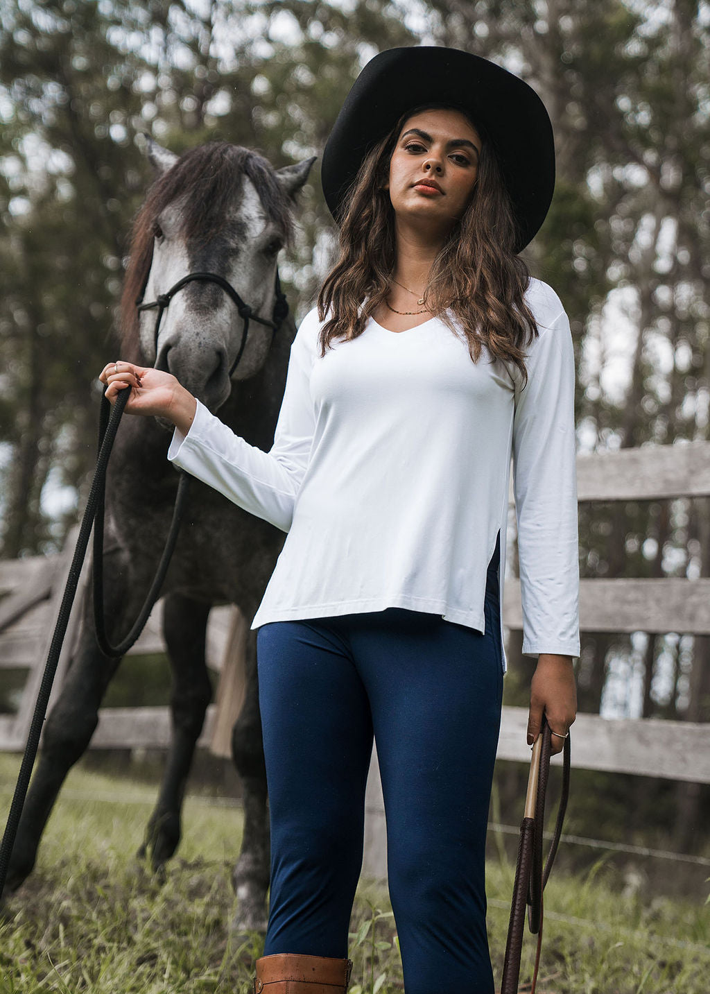 Lou Lou Braxton Bamboo Long Sleeve Top (White)