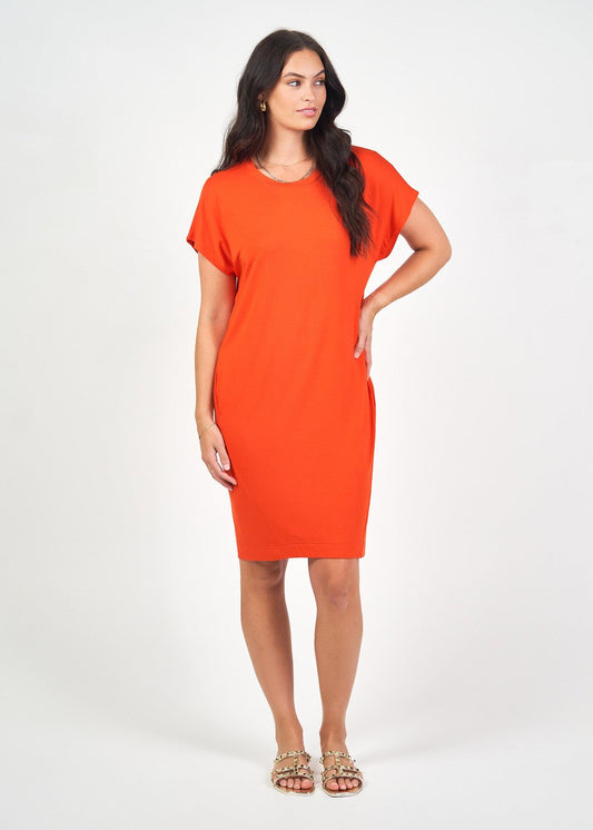 Image of Dresses. Product name - Nicks Bamboo Short Sleeve T-Shirt Dress Fiery Red in Fiery Red colour by brand - Lou Lou