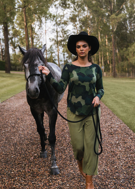 Lou Lou Adele Long Sleeve Bamboo Top Print (Camouflage)