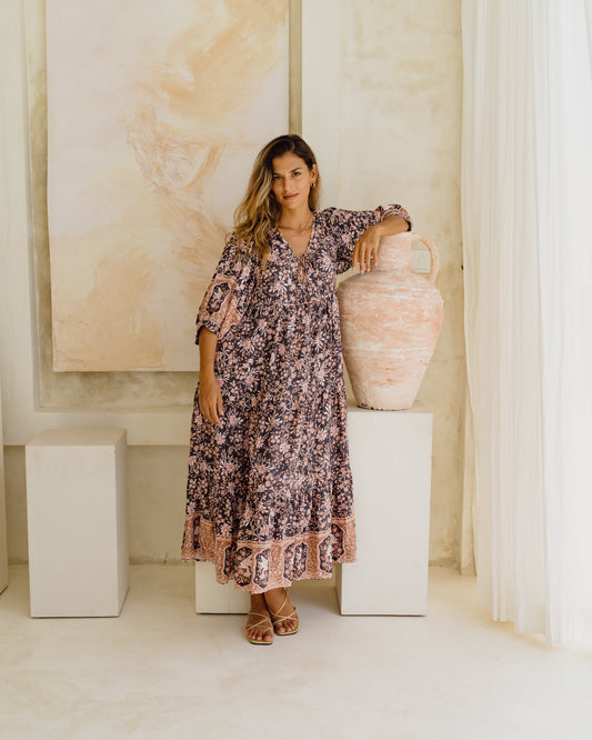 Heychic Araminta Purple Boho Midi Dress (Floral)