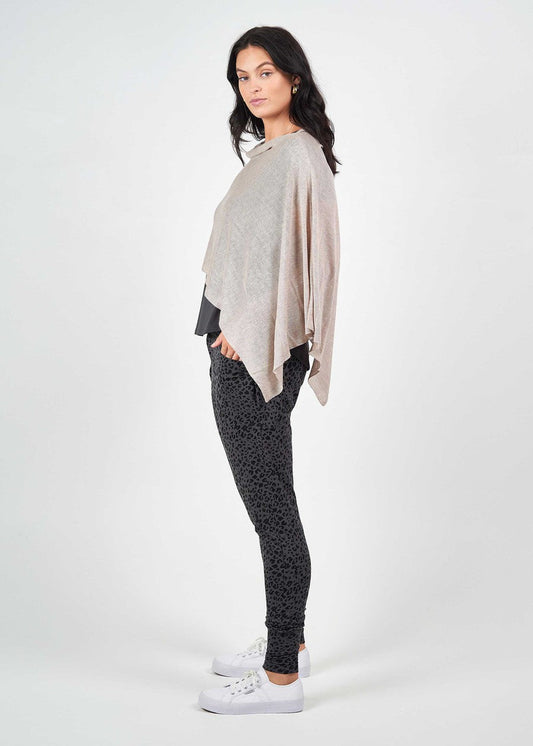 Lou Lou Carrie Cashmere & Bamboo Knit Poncho (Linen)