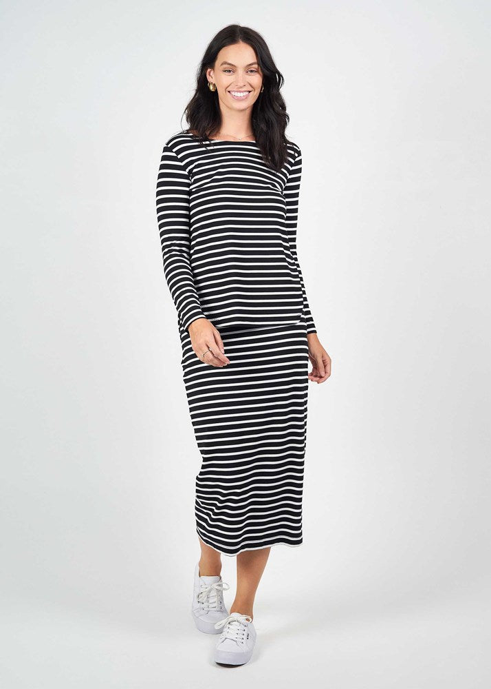 Lou Lou Adele Long Sleeve Bamboo Top (Black & White Stripe)