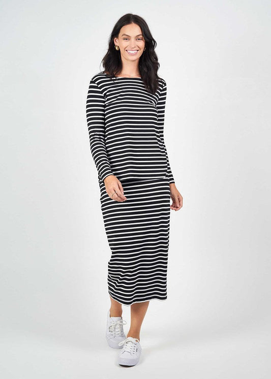 Lou Lou Adele Long Sleeve Bamboo Top (Black & White Stripe)