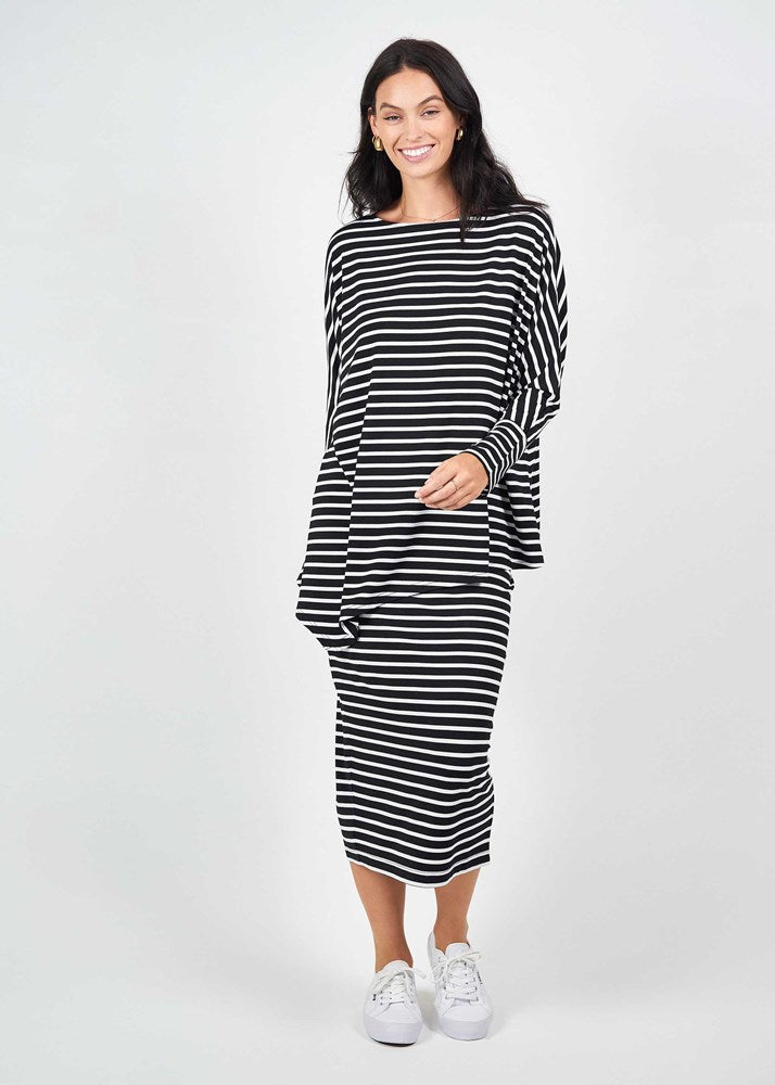 Lou Lou Susie Oversized Asymmetrical Bamboo Top (Black & White Stripe)
