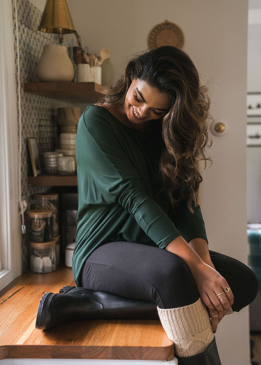 Lou Lou Gina Long Sleeved Bamboo Top (Dark Green)