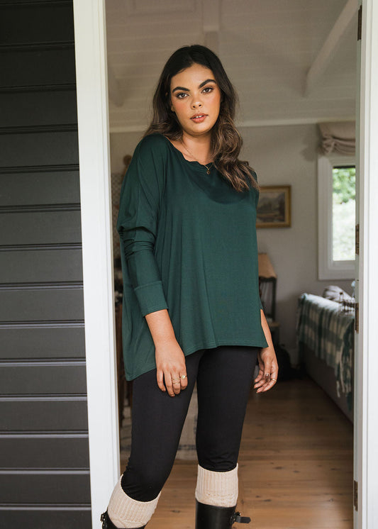 Lou Lou Gina Long Sleeved Bamboo Top (Dark Green)