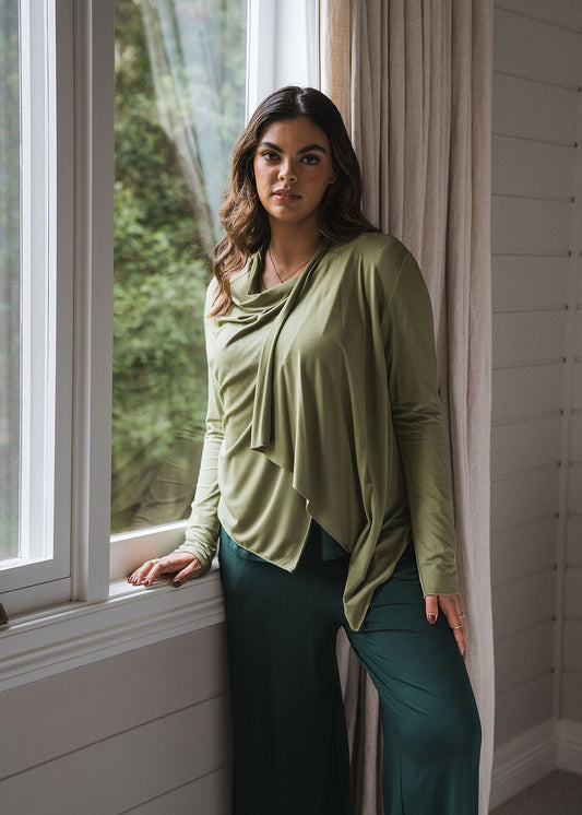 Lou Lou Joni Bamboo Waterfall Cardigan/Jacket (Olive)