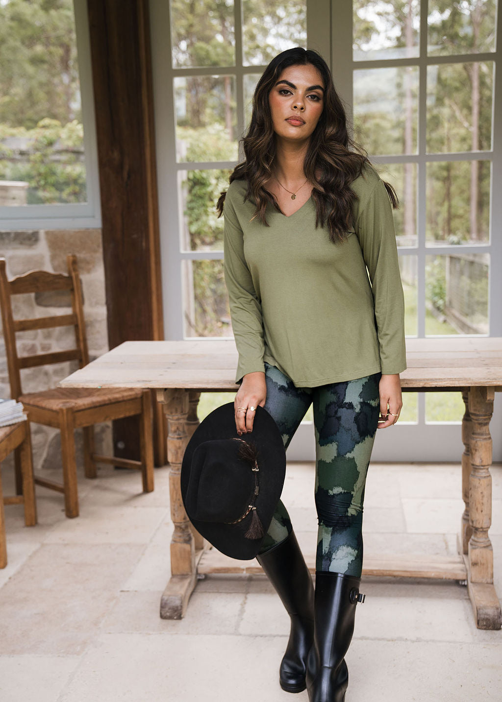 Lou Lou Braxton Bamboo Long Sleeve Top (Olive)