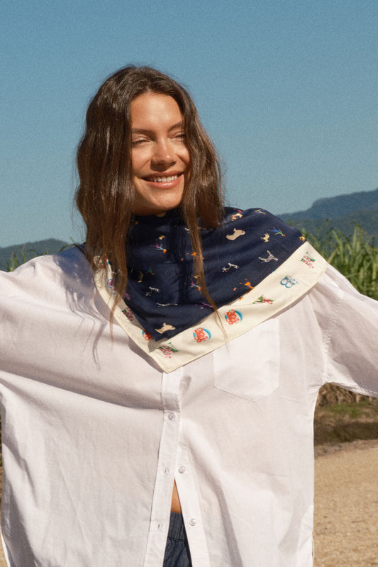 Image of Scarves & Shawls. Productname: Rubyyaya Puppy Love Scarf Navy in Navy colour by brand - Rubyyaya