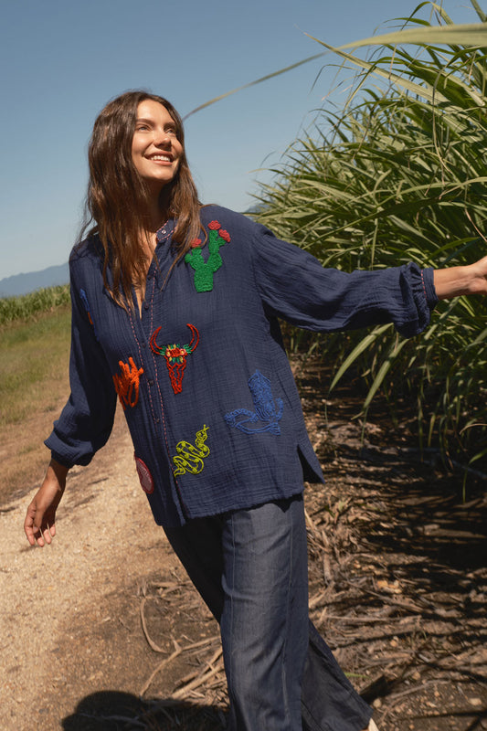 Image of Shirts. Productname: LulaLife Howdy Shirt Navy in Navy colour by brand - LulaLife