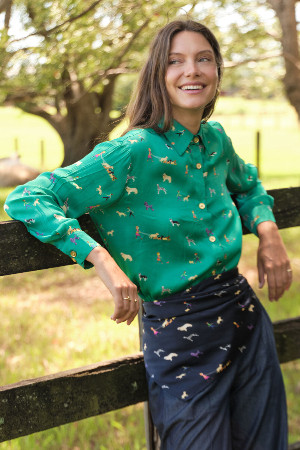 Image of Shirts. Productname: Rubyyaya Puppy Love Shirt Emerald in Emerald colour by brand - Rubyyaya
