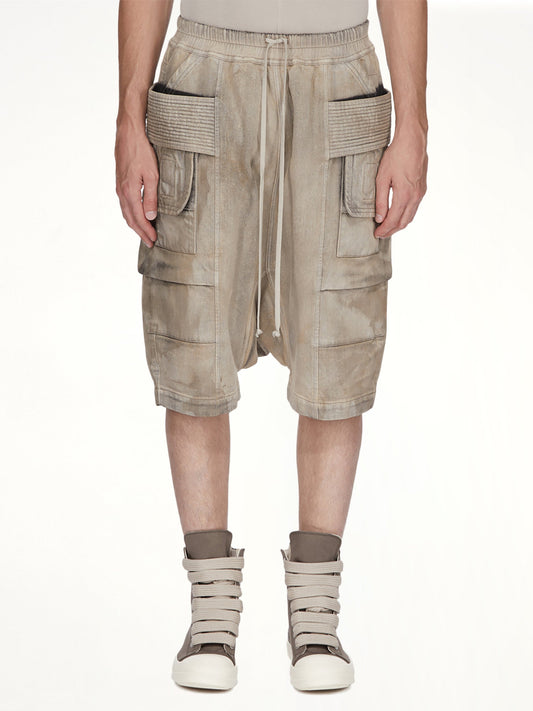 Image of a model wearing Shorts. Product name - Creatch Cargo Pods in Brown colour by brand - RICK OWENS DRKSHDW