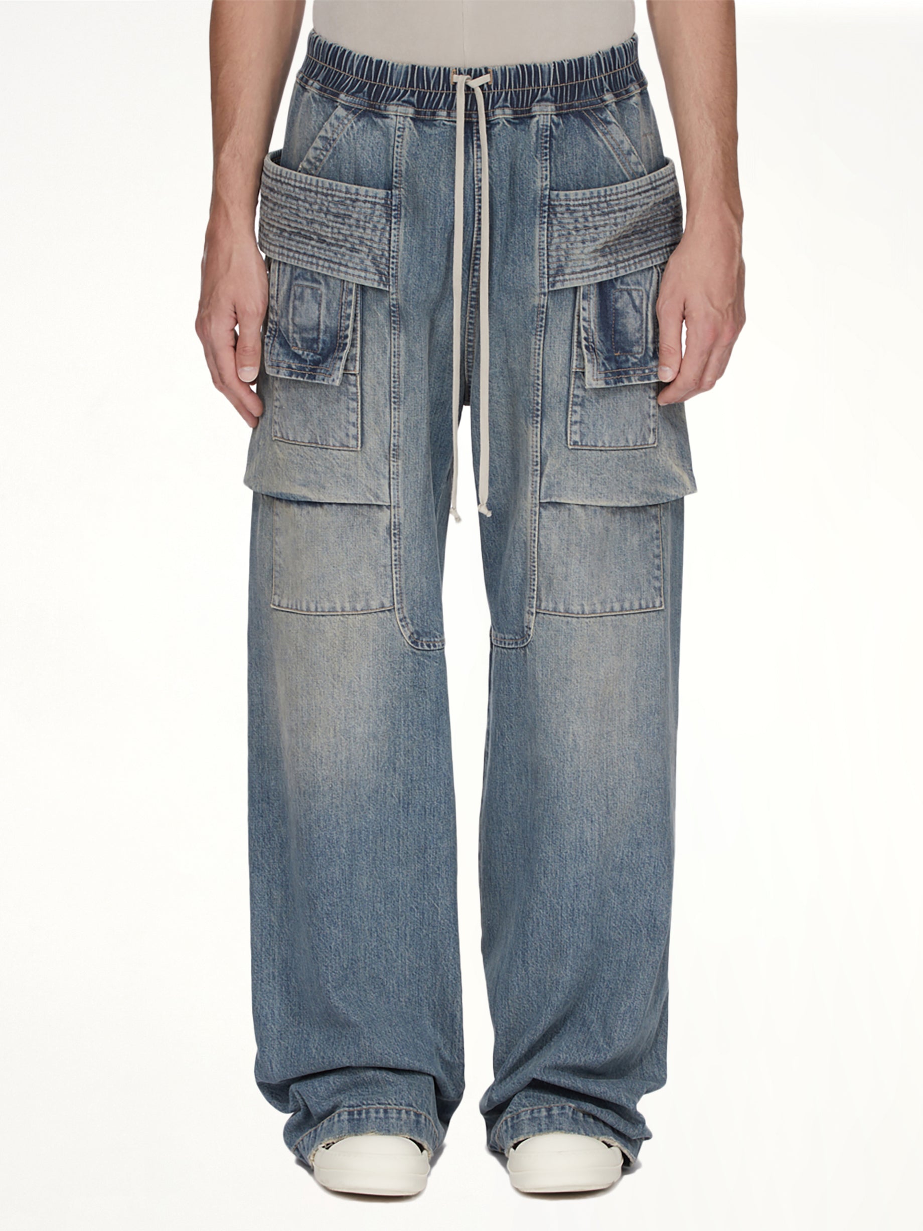 Image of Jeans. Product name - Creatch Wide Cargo Drawstring in Blue colour by brand - RICK OWENS DRKSHDW