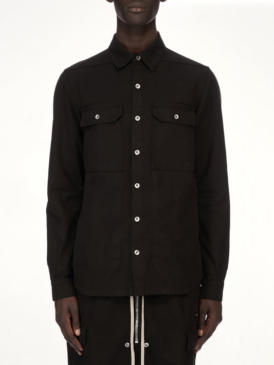 Image of a model wearing Tops. Product name - Woven Outershirt in Black colour by brand - RICK OWENS DRKSHDW