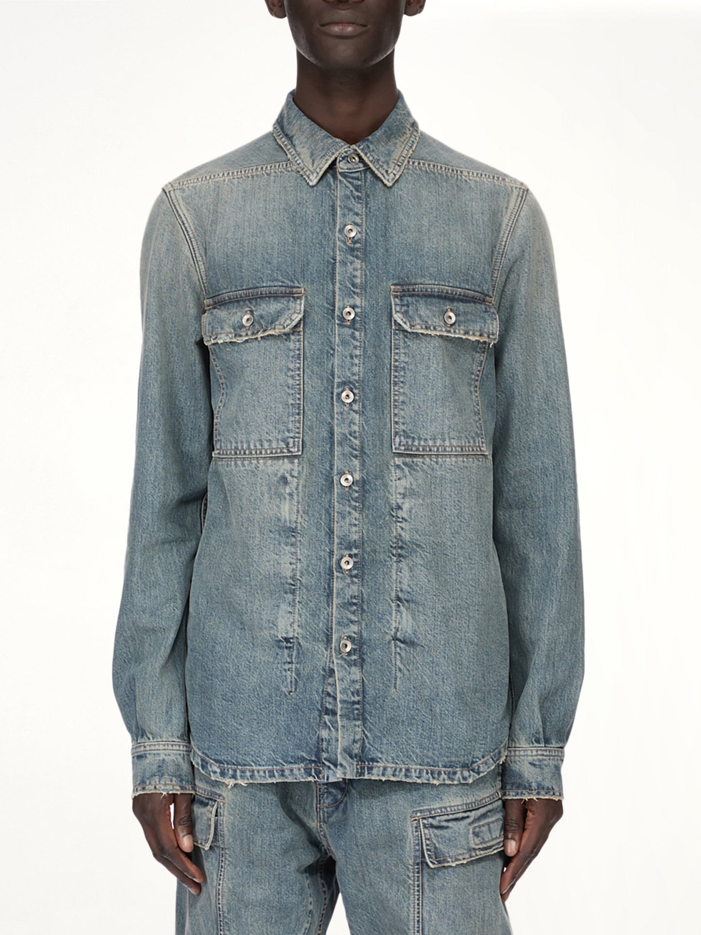 Image of Shirts. Product name - Denim Outershirt in Blue colour by brand - RICK OWENS DRKSHDW
