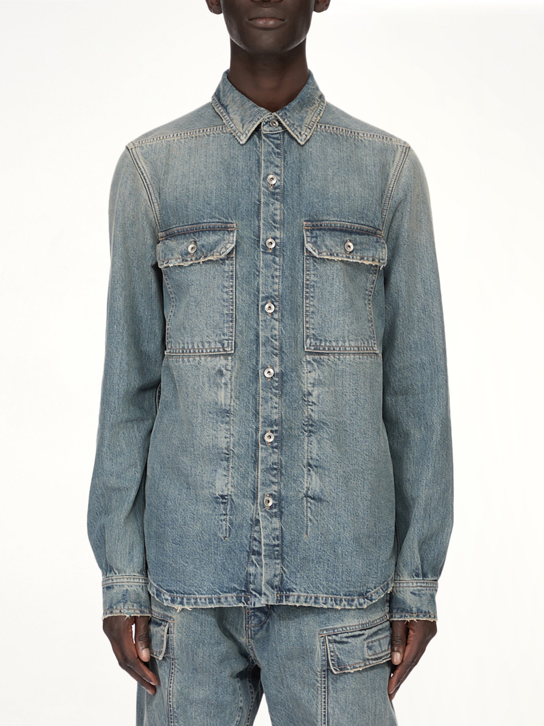 Image of Shirts. Product name - Denim Outershirt in Blue colour by brand - RICK OWENS DRKSHDW
