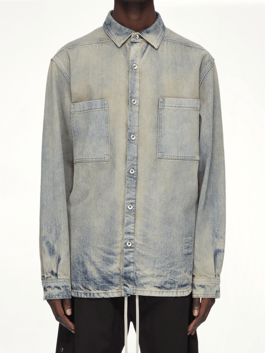 Image of a model wearing Tops. Productname: RICK OWENS DRKSHDW Jumbo Outershirt in Blue colour by brand - RICK OWENS DRKSHDW