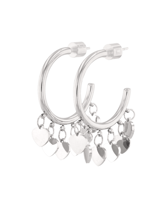 Image of Earrings. Product name - Dancing Discs Silver Hoop Earrings in colour by brand - LAVANA