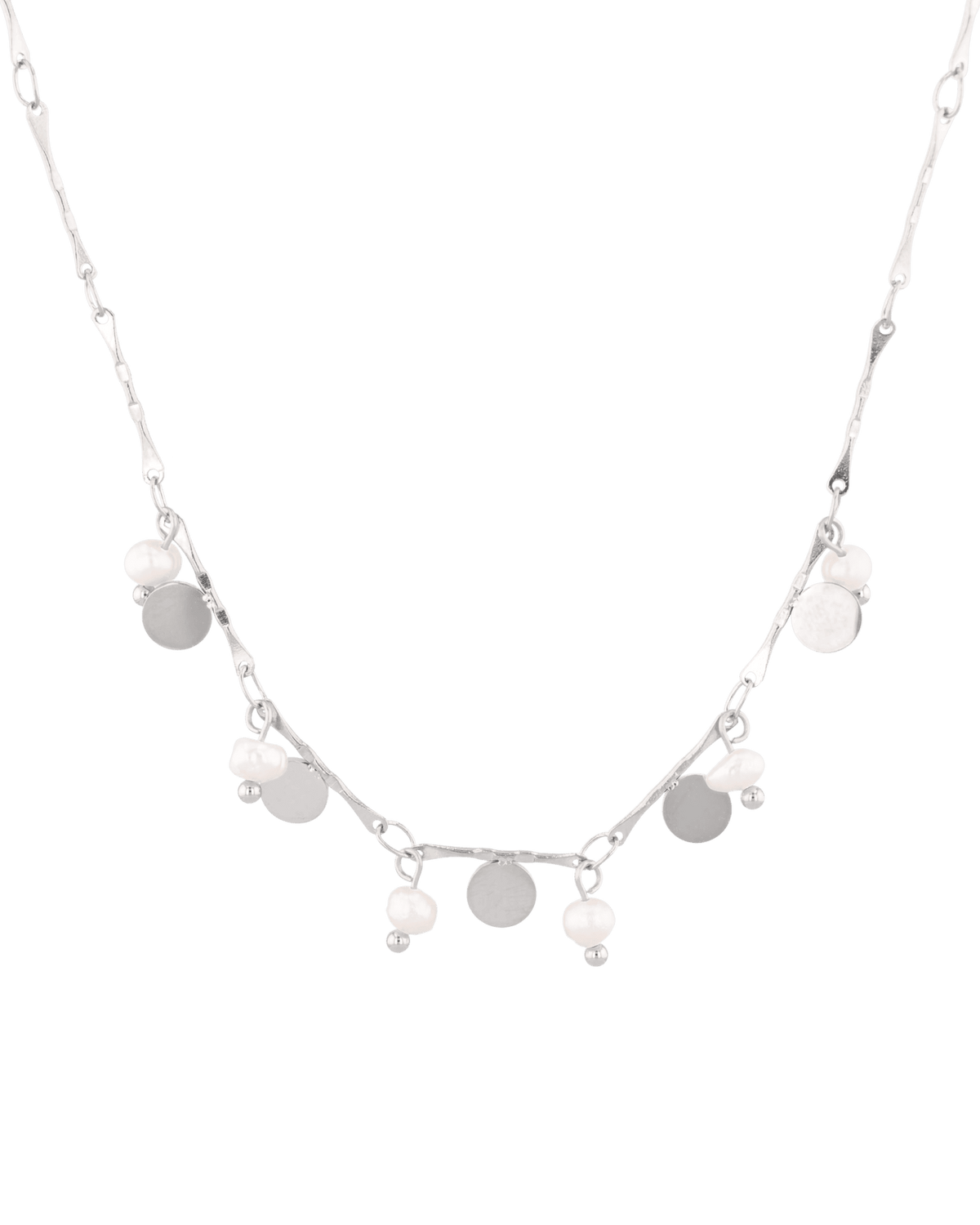 Image of Necklaces. Product name - Dancing Discs Tango Silver Chain Necklace in colour by brand - LAVANA