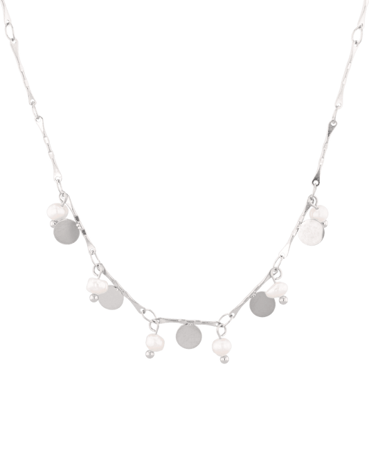 Image of Necklaces. Product name - Dancing Discs Tango Silver Chain Necklace in colour by brand - LAVANA