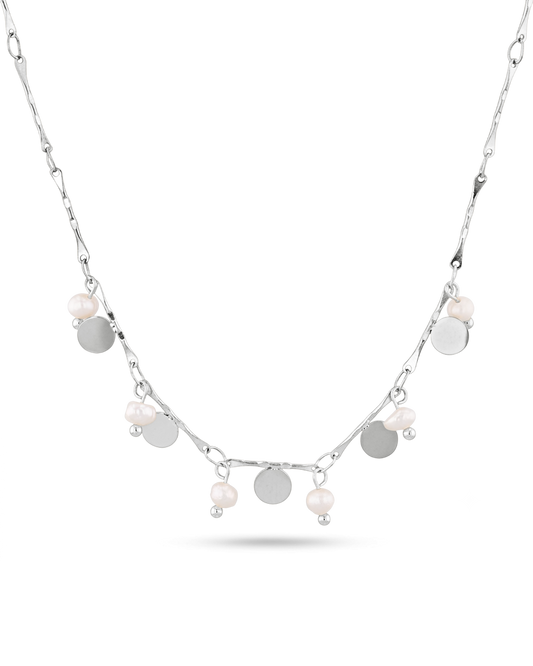 Image of Necklaces. Product name - Dancing Discs Tango Silver Chain Necklace in colour by brand - LAVANA