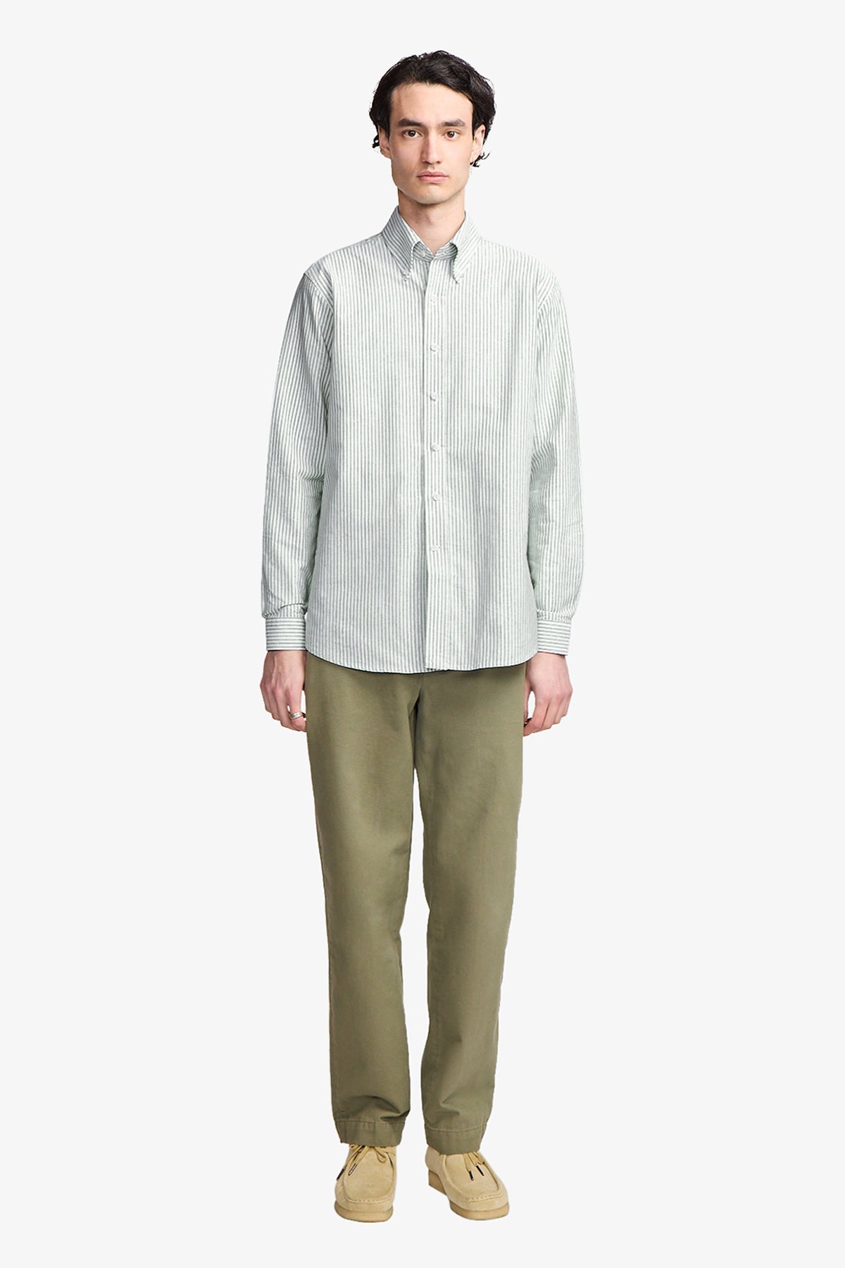 Image of Shirts. Product name - Dexter green stripe button down in Green colour by brand - Anthony Squires