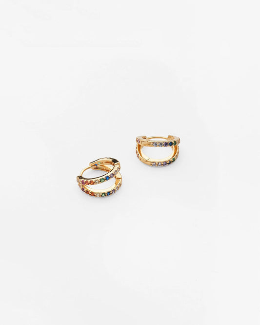 Image of Earrings. Product name - Dion Huggies Rainbow in colour by brand - Reliquia Jewellery