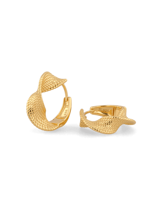 Image of Earrings. Product name - Disco Mesh Gold Hoop Earrings in colour by brand - LAVANA