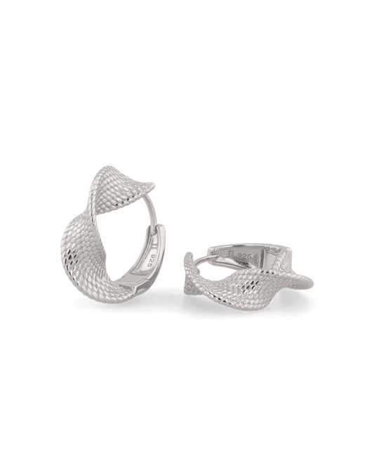 Image of Earrings. Product name - Disco Mesh Silver Hoop Earrings in colour by brand - LAVANA