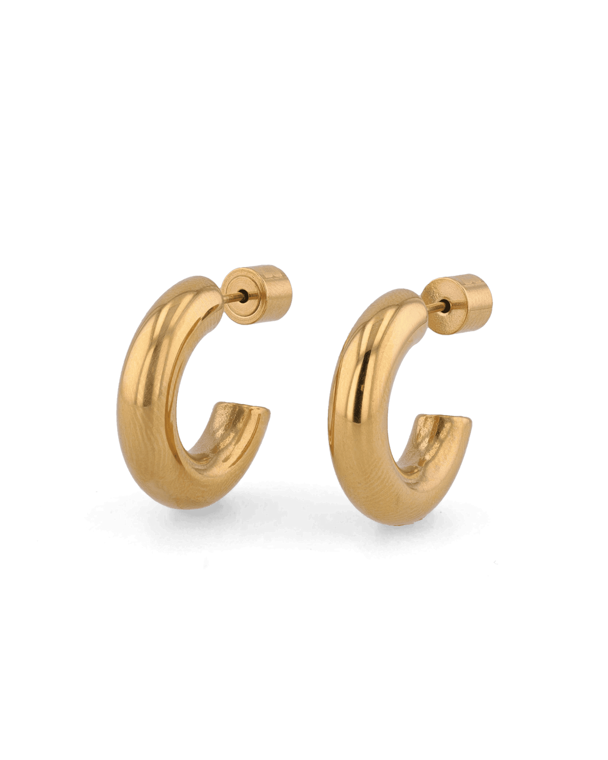 Image of Earrings. Product name - Dome Gold Hoop Earrings in colour by brand - LAVANA