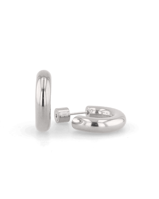 Image of Earrings. Product name - Dome Silver Hoop Earrings in colour by brand - LAVANA
