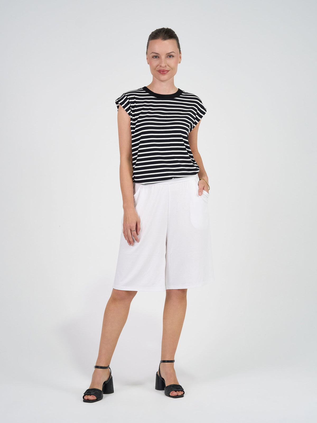 Lou Lou Donna Cap Sleeve Bamboo Tee (Black & White Stripe)